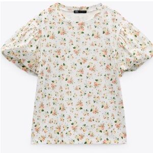 ZARA Women’s Shirt Small White & Orange Ditsy Floral Cottagecore Girlhoodcore